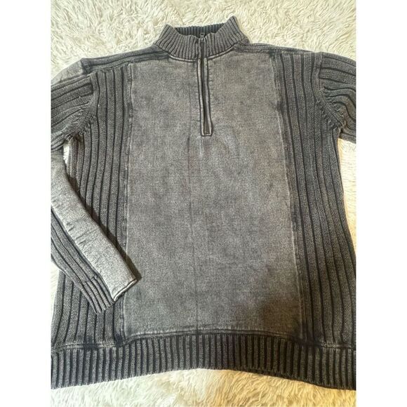 Men mock neck mixed layer half zip long sleeve gray pullover sweatshirt L - Picture 5 of 6